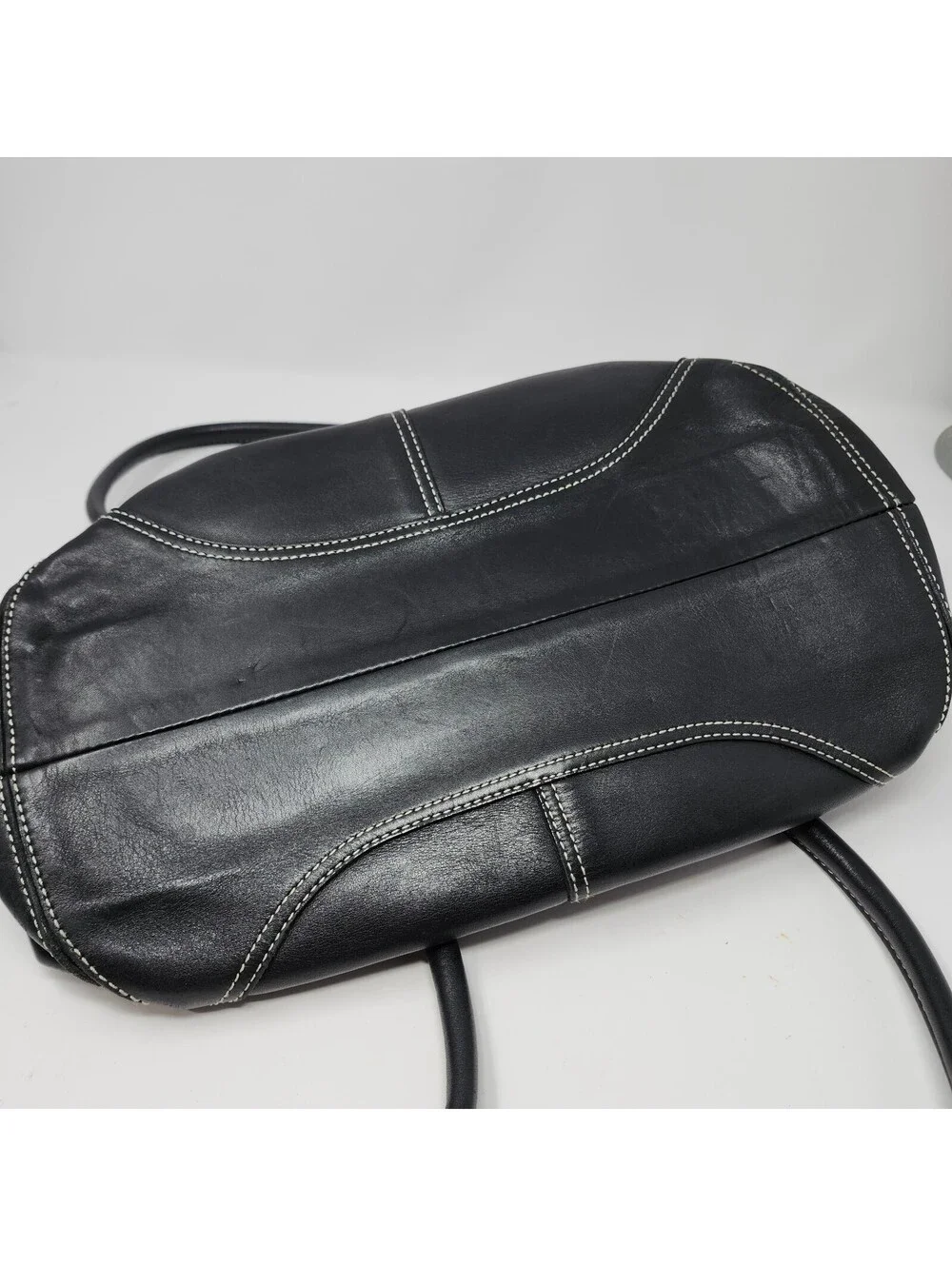 Coach Black Leather Flap Satchel Bag Contrast Stitching